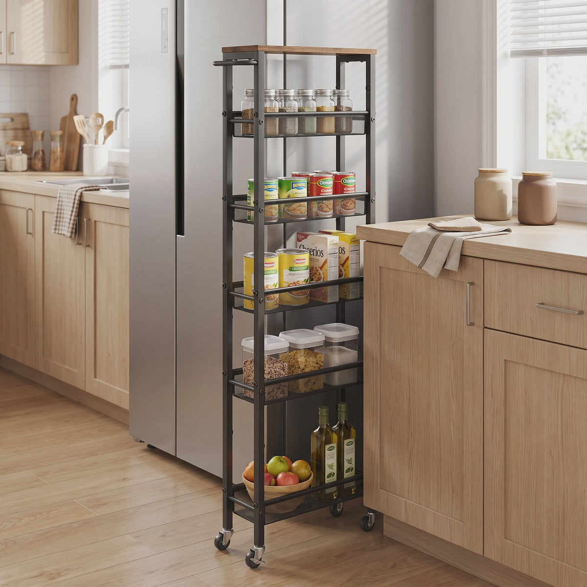 VASAGLE Smalle Keukenwagen met 6 Etages en Wielen - 45.4 x 15 x 131.4 cm