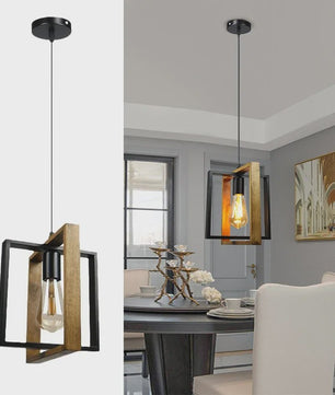 Retro Houten & IJzeren Hanglamp - Stijlvolle Verlichting voor Bar, Restaurant en Huis