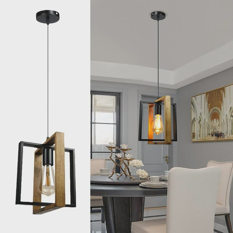 Retro Houten & IJzeren Hanglamp - Stijlvolle Verlichting voor Bar, Restaurant en Huis