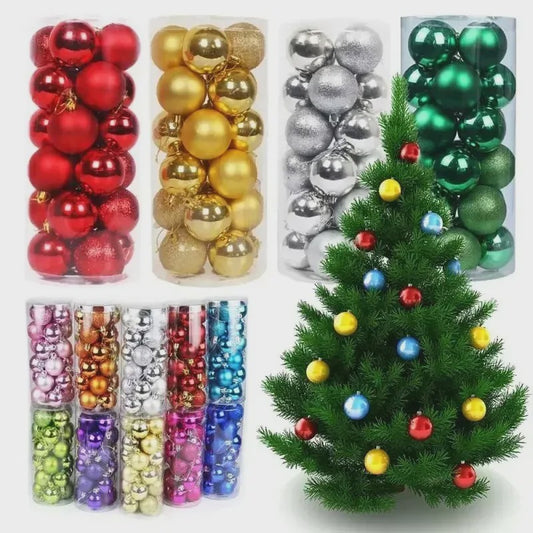 24x Kerstballen Set - 3/4/6cm - Multicolor & Glitter - Kerstboom Decoratie