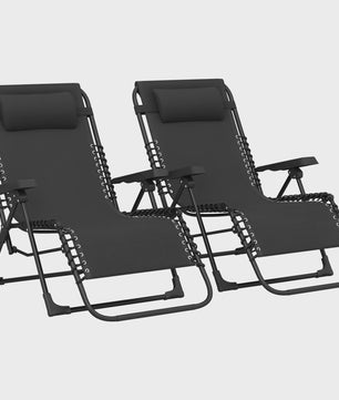 Outsunny Loungeset: 2x Kantelbare en Inklapbare Ligstoelen met Textilene, Zwart