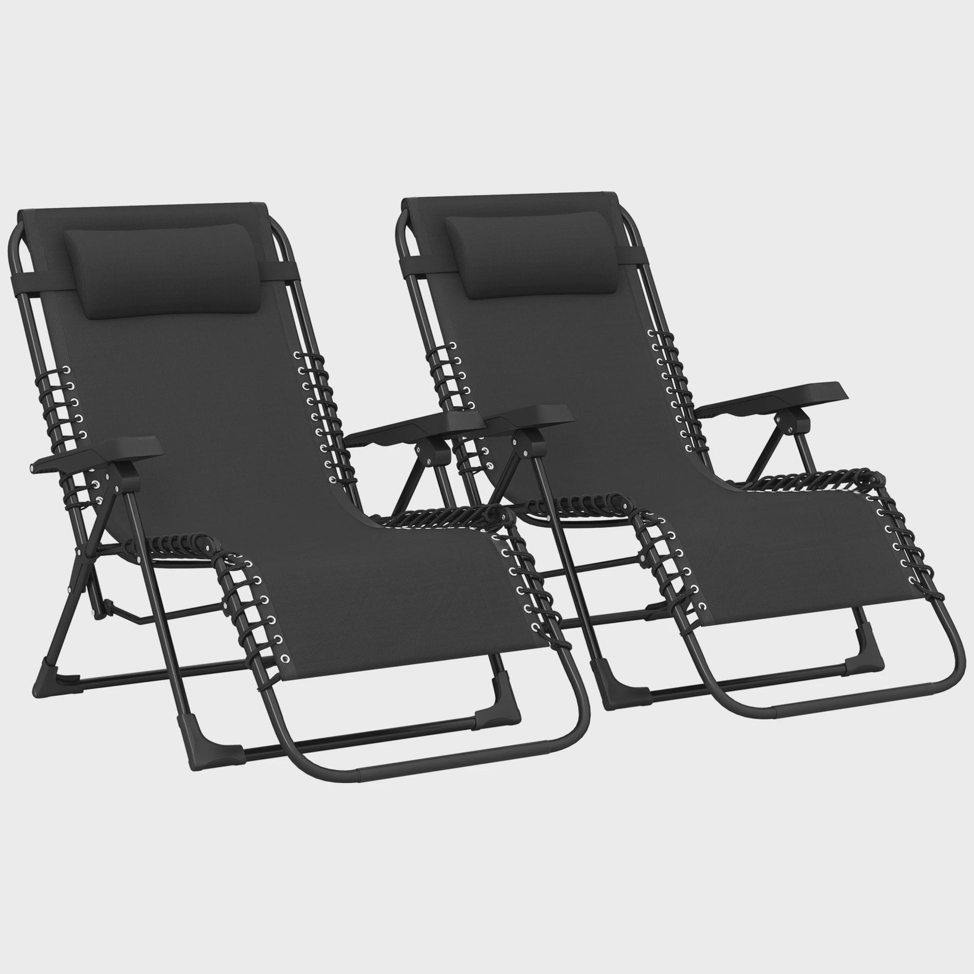 Outsunny Loungeset: 2x Kantelbare en Inklapbare Ligstoelen met Textilene, Zwart