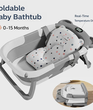 Opvouwbaar Babybadje met Thermometer & Antislip Kussen - Draagbaar voor Pasgeborenen