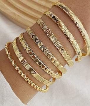 Set van 7 Gouden Punk Armbanden voor Dames - Streetwear & Goth Stijl