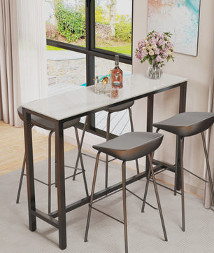 Sintered Stone Bartafel Wit Rechthoekig 120cm - Counter Height Pub Tafel met Zwart Metaal Frame