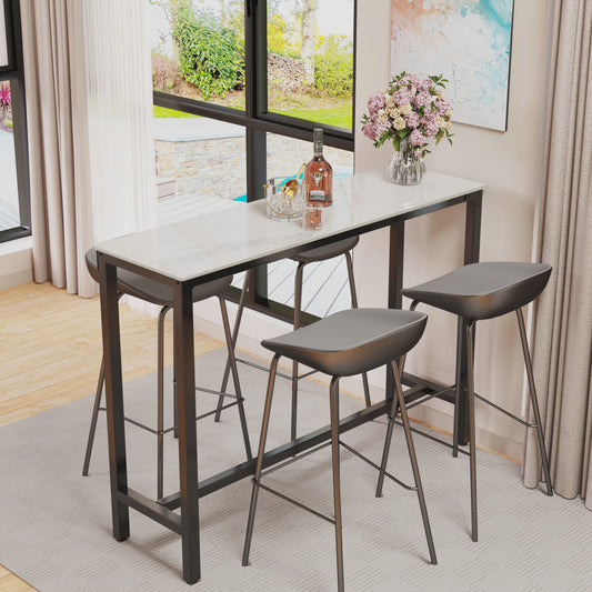 Sintered Stone Bartafel Wit Rechthoekig 120cm - Counter Height Pub Tafel met Zwart Metaal Frame
