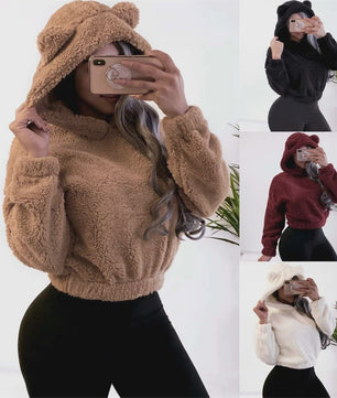 Schattige Fluffy Hoodie met Berenoren - Dames Winter Pullover