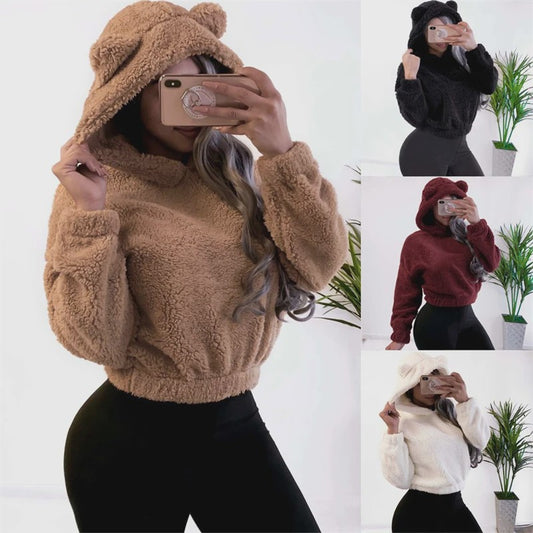 Schattige Fluffy Hoodie met Berenoren - Dames Winter Pullover