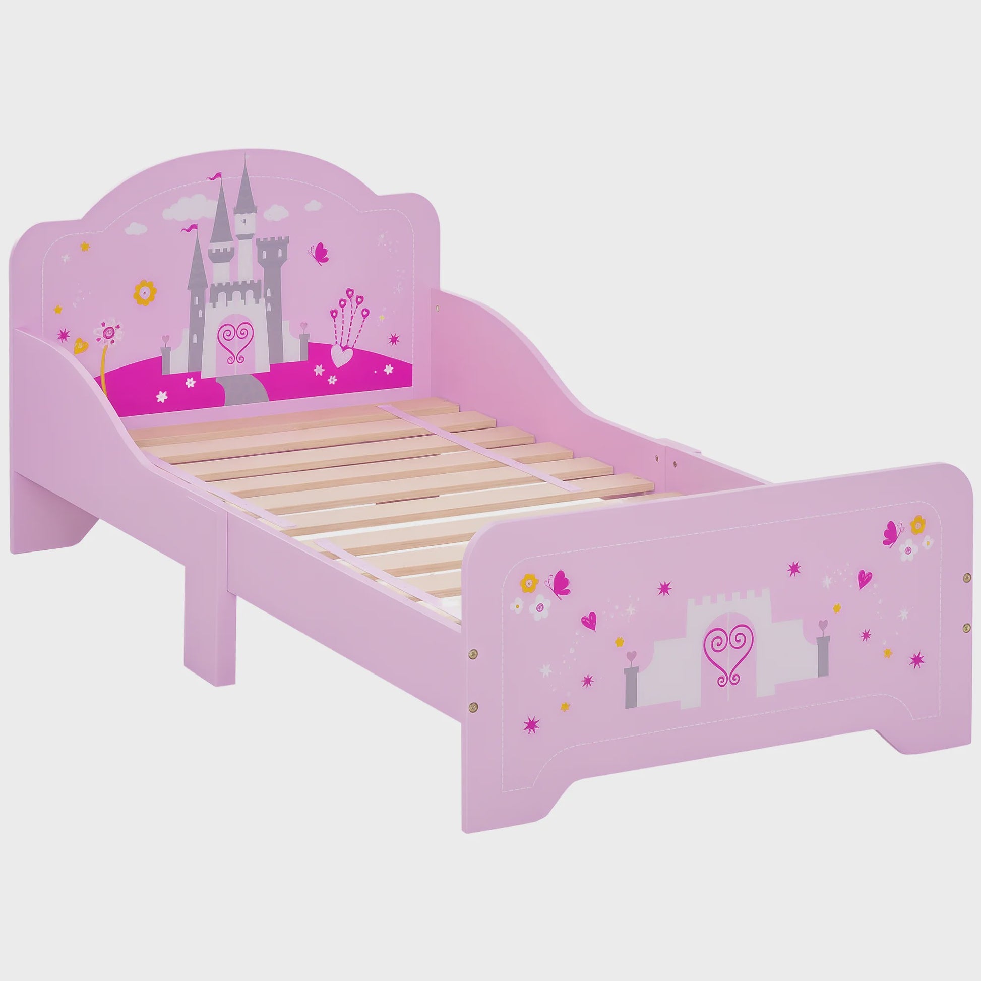 Roze Kinderbed Prinses Kasteel Design 140x70 cm met Lattenbodem - MDF