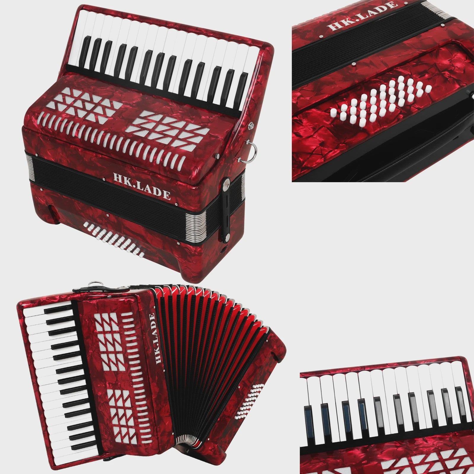 Professionele Rode Bayan Accordeon - 32 Tonen & 32 Bassen met Schapenvacht Balg en Draagband