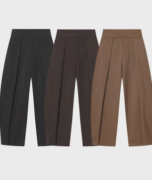 Dames Wide Leg Pantalon met Hoge Taille en Retro Plissé - Casual & Werk