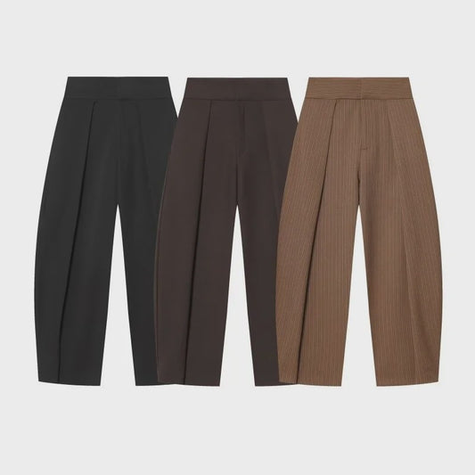 Dames Wide Leg Pantalon met Hoge Taille en Retro Plissé - Casual & Werk