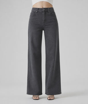 High Waist Wide Leg Jeans Dames - Zwart Ombre Vintage Wash