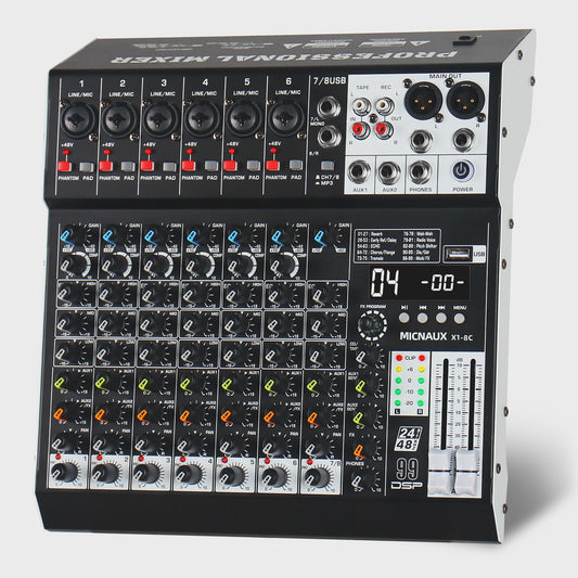 FULUODE X1-8C: Professionele 8-Kanaals Audio Mixer met 99 DSP Effecten, USB & Bluetooth