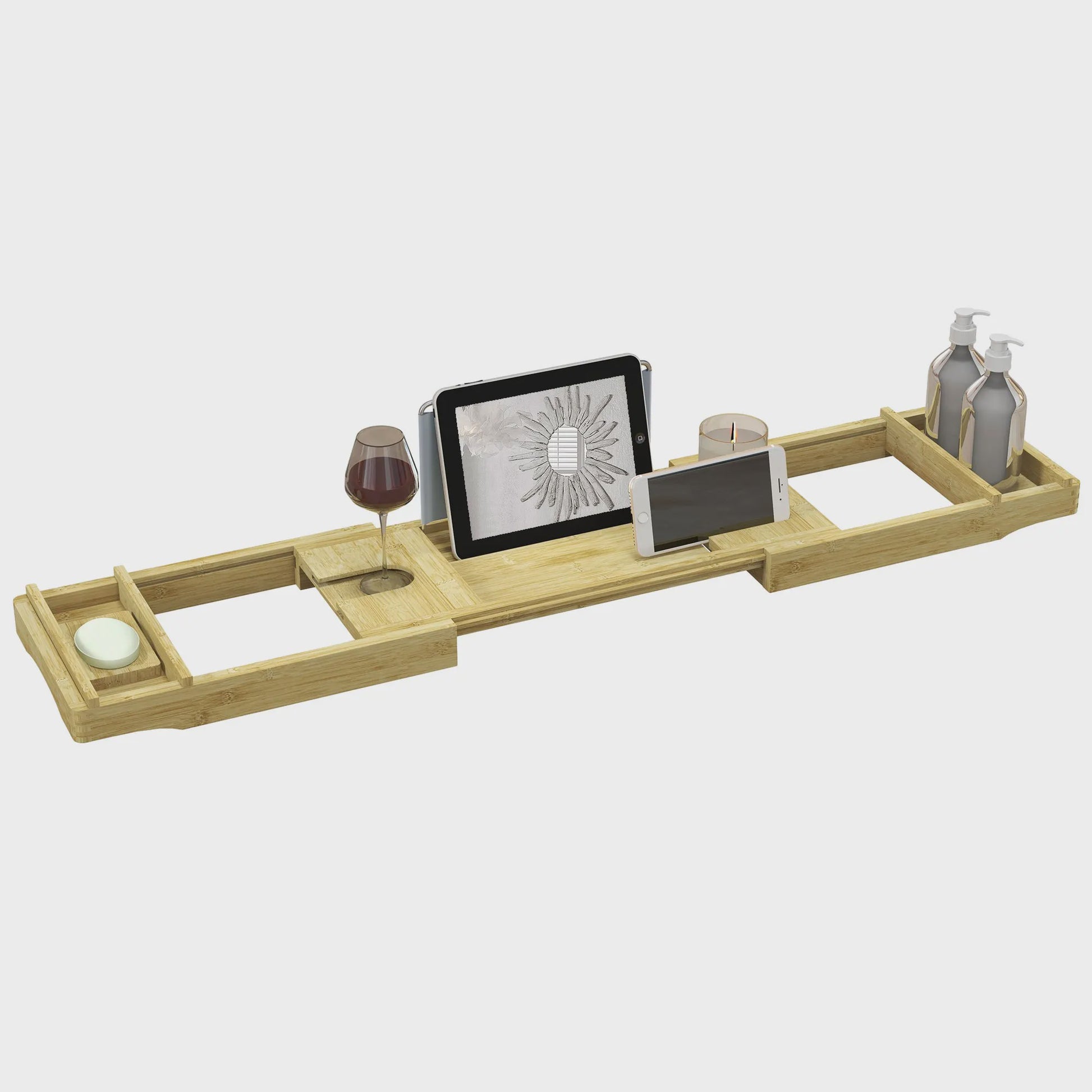 Luxe Bamboe Badplank - Uitschuifbaar met Beker- en Zeep-houder (75-109 cm)