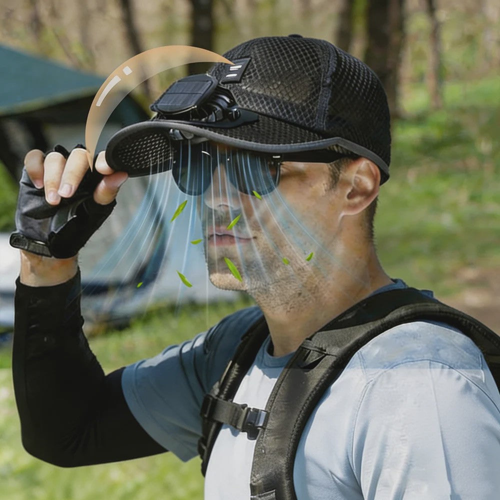 Ventilator Pet met Zonne-energie en USB Opladen - Koel en UV-beschermend voor Zomerse Outdoor Activiteiten