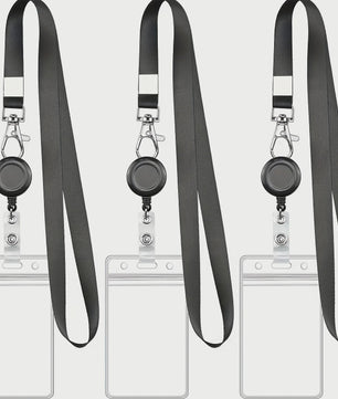 Zwarte Badgehouder Set met Intrekbare Lanyard, Waterdichte Kaarthouder & Karabijnsluiting