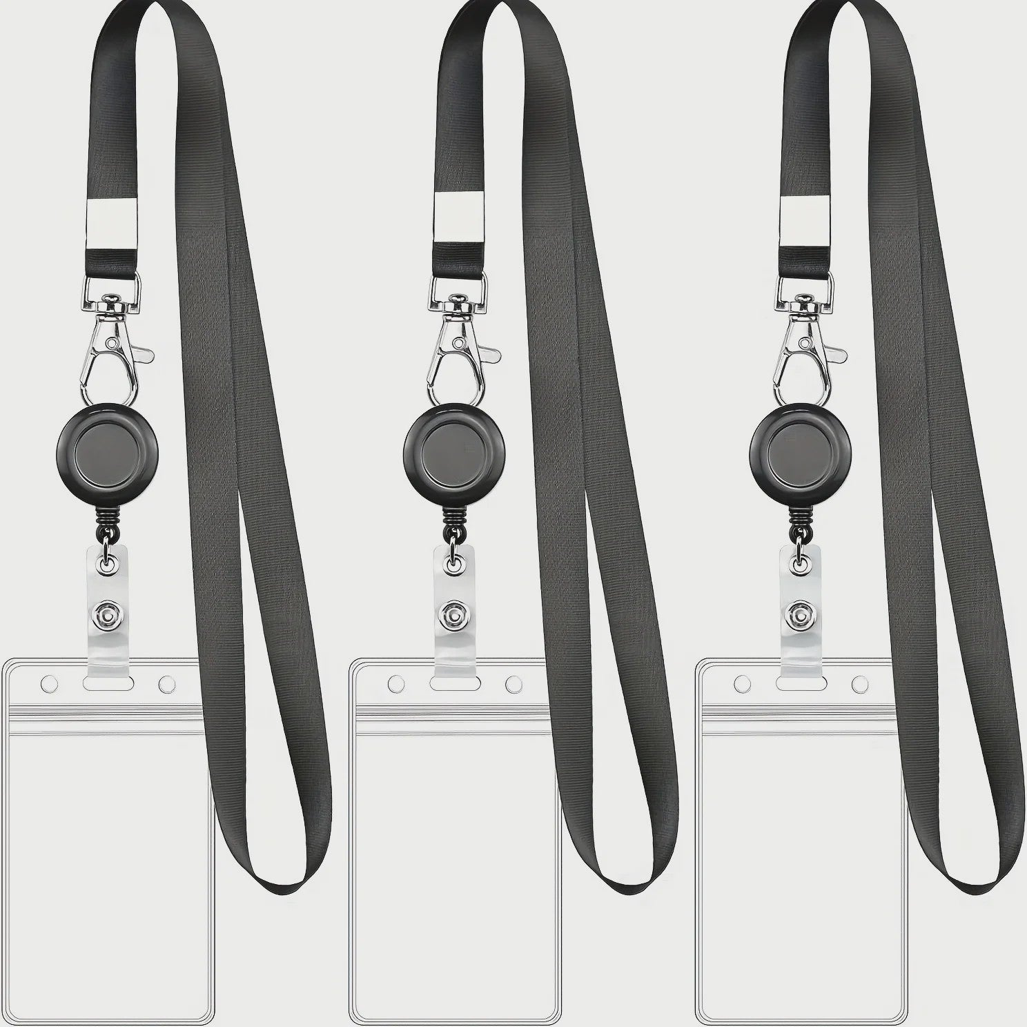 Zwarte Badgehouder Set met Intrekbare Lanyard, Waterdichte Kaarthouder & Karabijnsluiting