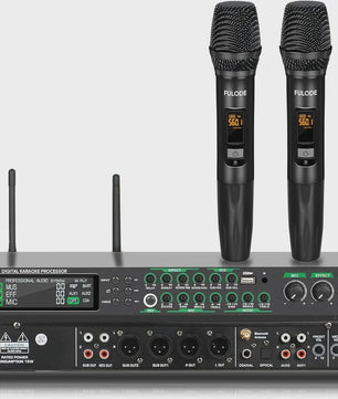 FULODE AX-666 Dubbel Draadloos Microfoon Systeem met Digitale Karaoke Processor