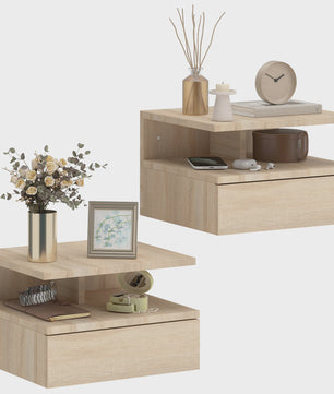 Set van 2 Zwevende Nachtkastjes met Lade - Wandmontage, Modern Design, Eikenlook