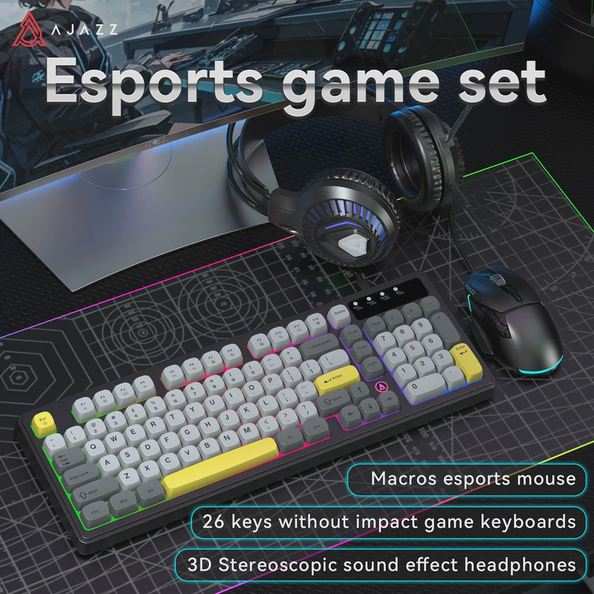 AJAZZ AT120 Gaming Set: Toetsenbord, Muis & Headset - 3-in-1 USB Peripherals