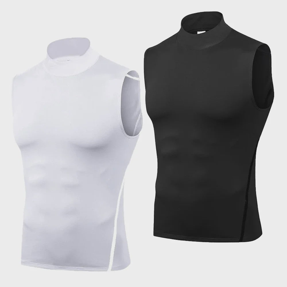 Heren Mouwloos Compressie Turtleneck Tanktop - Sneldrogend Sport Base Layer