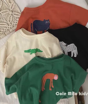 Trendy Kinder T-shirt met Dierenprint - Korte Mouw Zomer Kleding