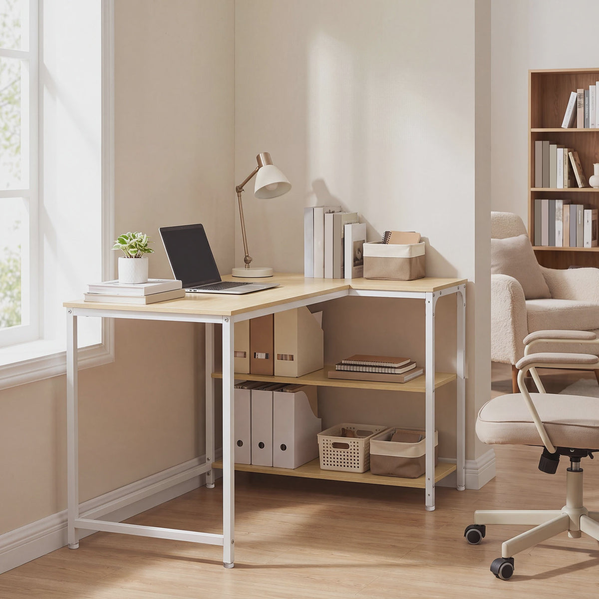 Hoekbureau L-vormig Bureau met 3 Planken - 110 x 80 cm