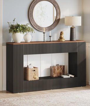 Moderne Console Tafel 140 cm Zwart met Houten Top - Stijlvolle Entree- en Banktafel