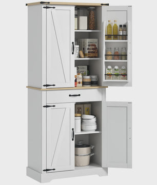 HOMCOM Keuken Buffetkast met 4 Deuren, Lade en 6 Verstelbare Planken - Wit 181 cm