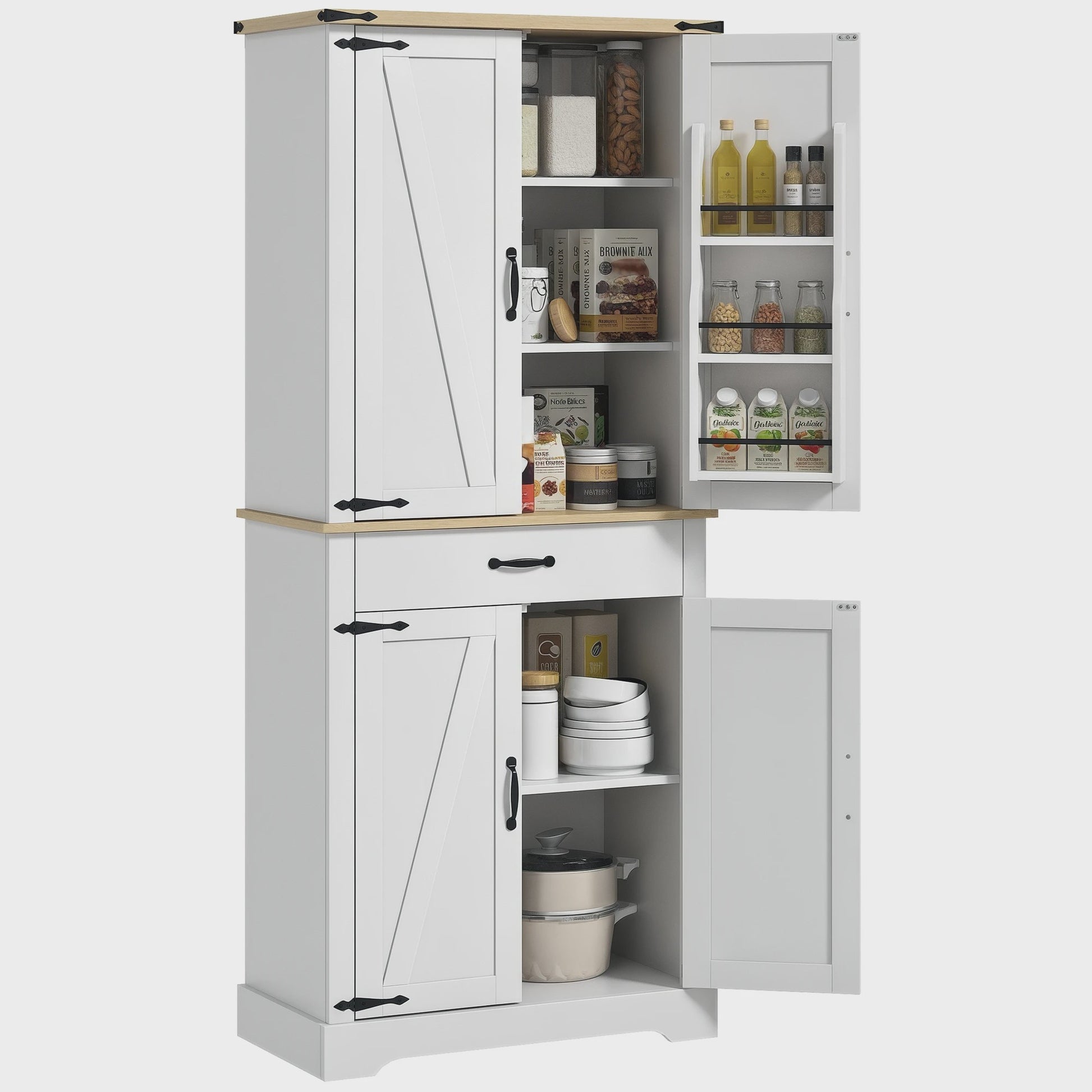 HOMCOM Keuken Buffetkast met 4 Deuren, Lade en 6 Verstelbare Planken - Wit 181 cm
