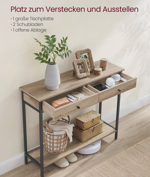 VASAGLE Console Tafel met 2 Lades en Open Plank - Stijlvolle Halmeubel