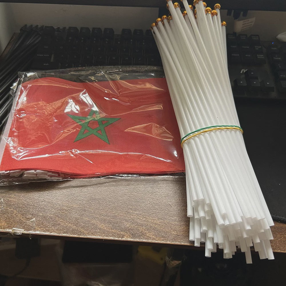 Marokko Handvlag 21x14cm met Plastic Stok - Polyester - Voor Sport & Decoratie