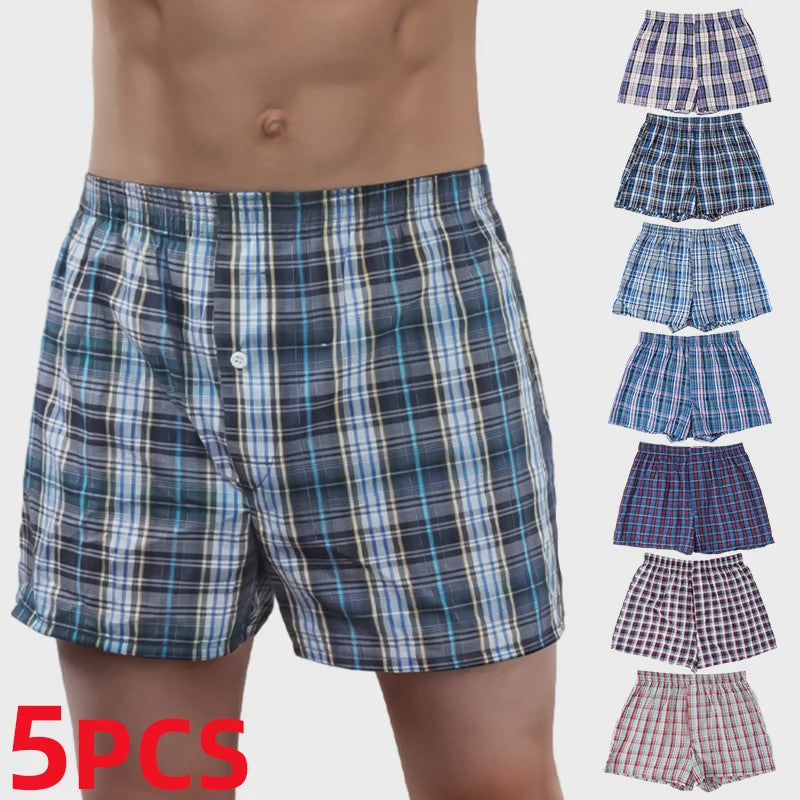 Set van 3, 5 of 7 Geruite Heren Boxershorts - Losse Pasvorm, Elastische Tailleband & Knoopsluiting voor Comfort Thuis