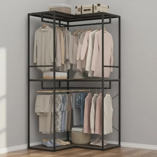 Hoek Kledingrek Wardrobe met Opslagplanken en Hangrail - 100x100x200 cm