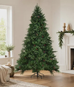 Kunstkerstboom met LED-verlichting en dennenappels - 210 cm