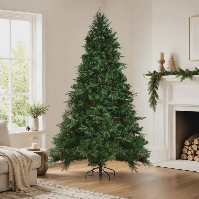 Kunstkerstboom met LED-verlichting en dennenappels - 210 cm