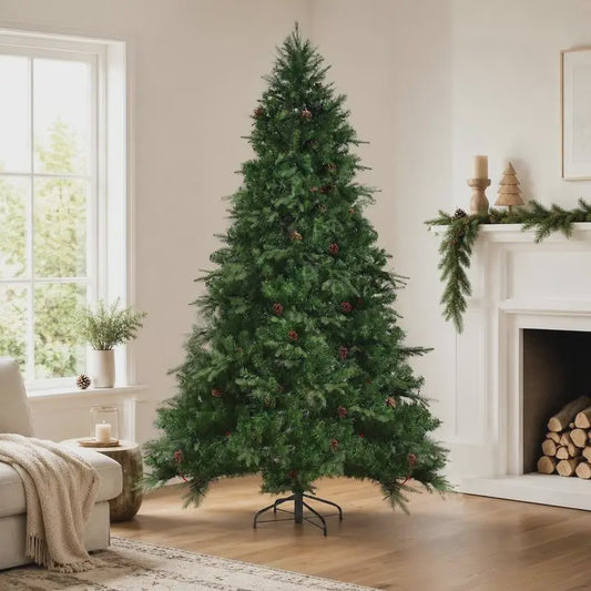 Kunstkerstboom met LED-verlichting en dennenappels - 210 cm