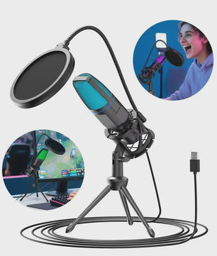 RGB USB Microfoon voor Podcast, Streaming & Gaming - Plug & Play Condensator Microfoon
