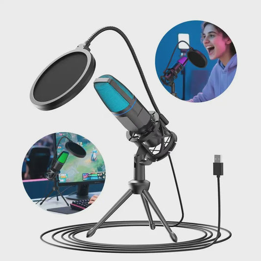 RGB USB Microfoon voor Podcast, Streaming & Gaming - Plug & Play Condensator Microfoon