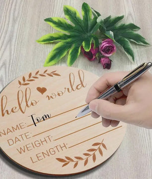 Houten Geboorte Aankondiging Bord 'Hello World' - Baby Welkom Teken voor Foto's