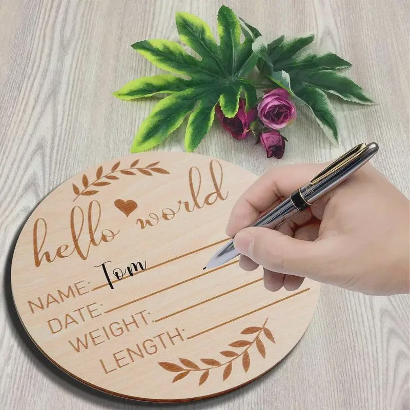 Houten Geboorte Aankondiging Bord 'Hello World' - Baby Welkom Teken voor Foto's