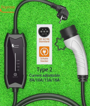 Feyree Draagbare EV Charger 3.5kW Type 2, 16A, 5m Kabel - Instelbare Stroomsterkte