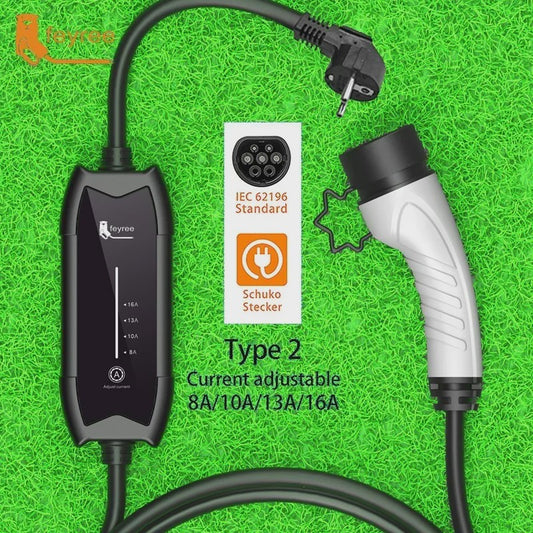 Feyree Draagbare EV Charger 3.5kW Type 2, 16A, 5m Kabel - Instelbare Stroomsterkte