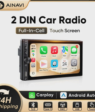 AINAVI K60 7-Inch Universele Autoradio met Draadloze CarPlay & Android Auto, Bluetooth, USB-C