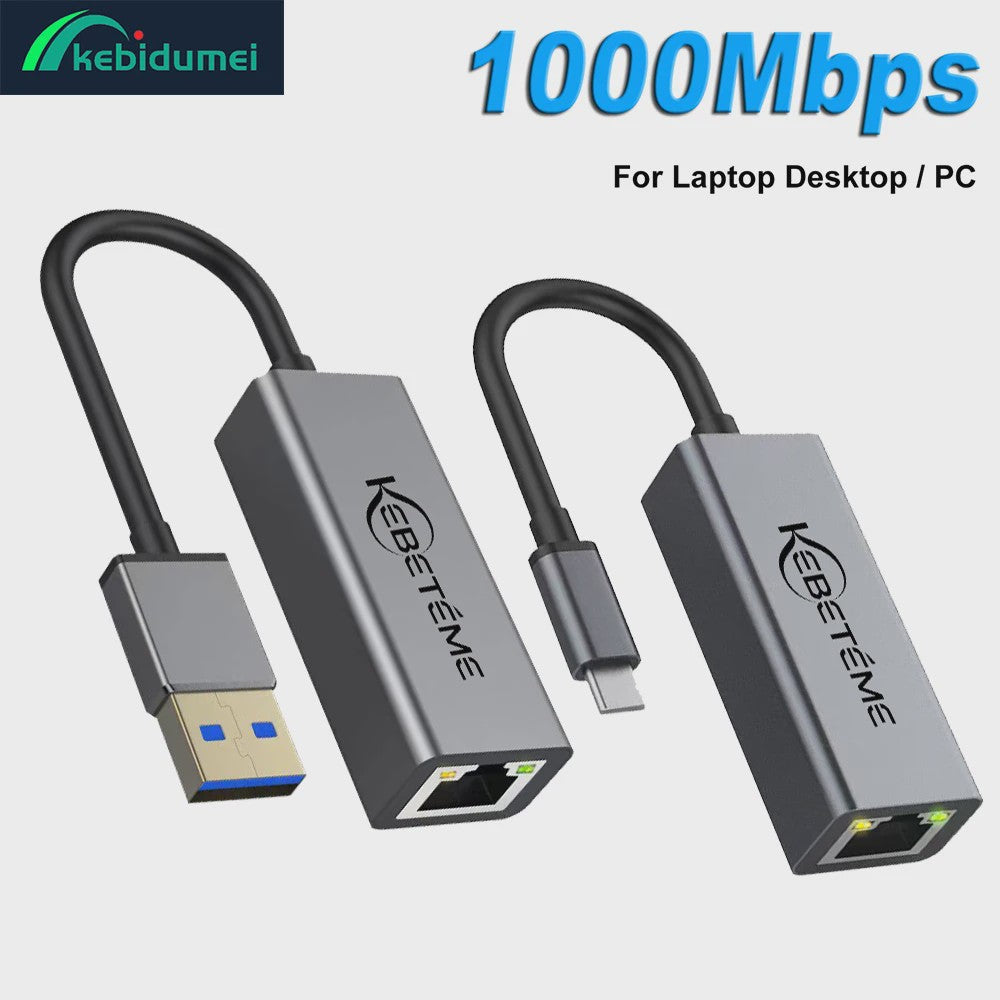 Snelle 1000Mbps USB 3.0 Ethernet Adapter - RJ45 LAN voor PC, MacBook & meer
