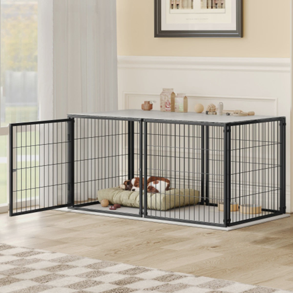 Modulaire Hondenkennel 120x60x60cm - Zwart Metaal met PVC Coating & Veilige Deur