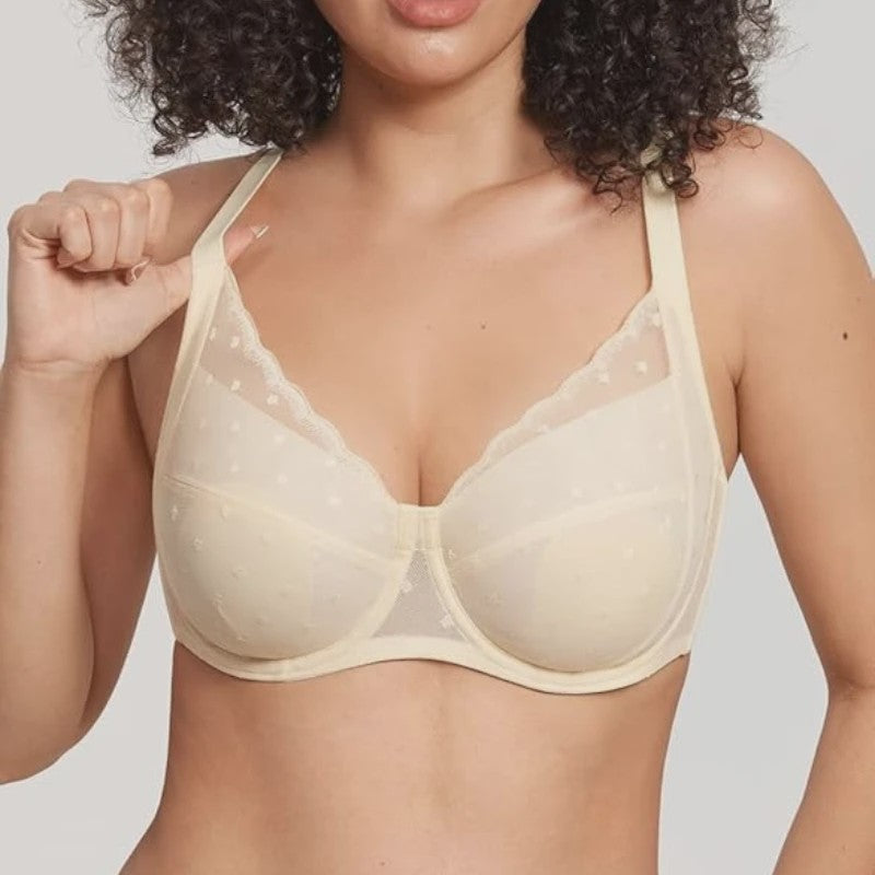 Elegante Kanten Minimizer Bh met Polkadot Dessin - Volledige Bedekking & Stevigheid