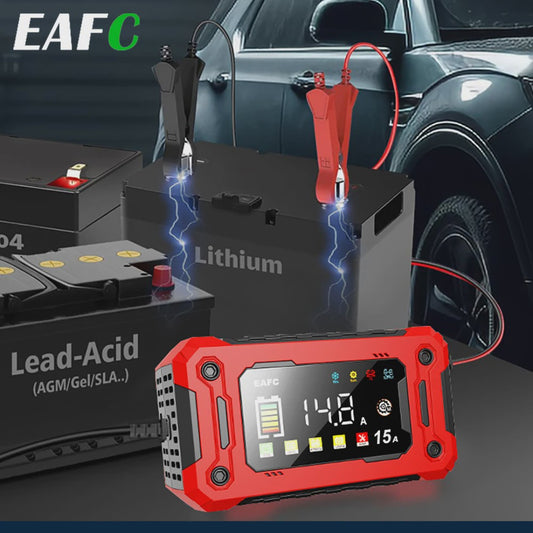 Slimme Acculader 12V 15A met LCD Display en Pulsreparatie voor Auto, Motor, SUV