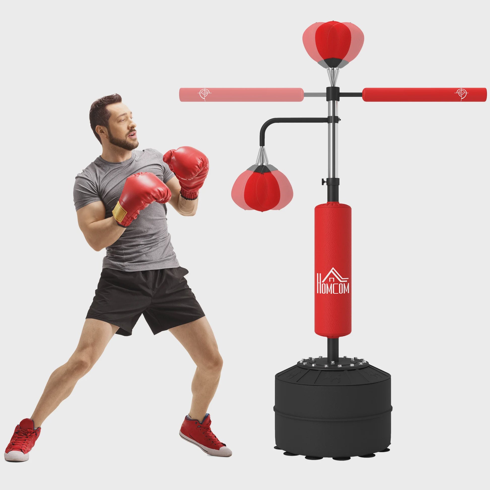HOMCOM Staande Bokszak 4-in-1 met Snelheidbal, Rotatiebar en Handschoenen - Verstelbaar (160-230 cm)